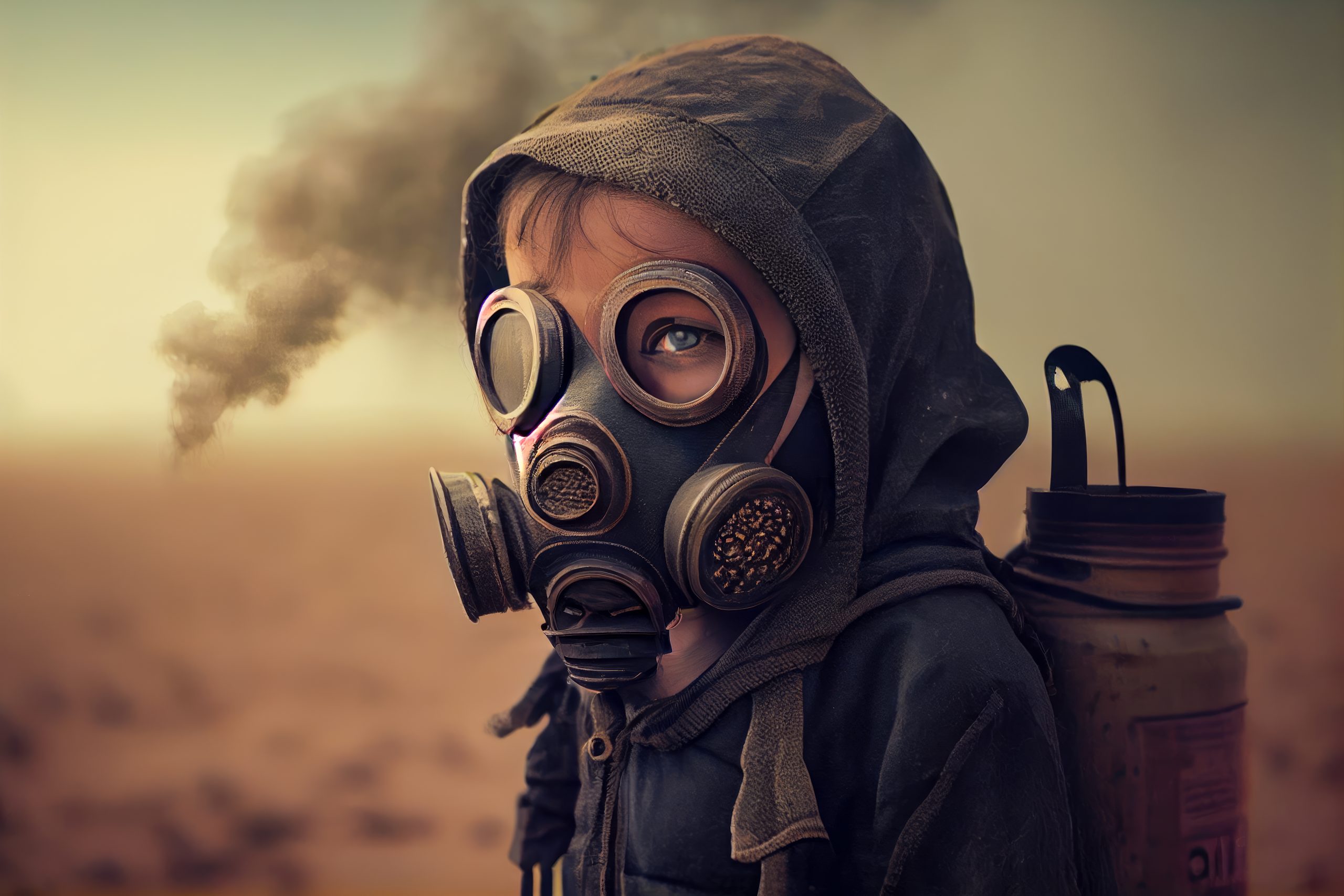 futuristic apocalypse girl in gas mask. Generative AI